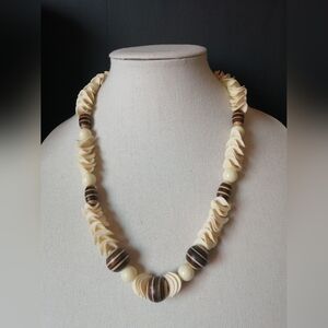 Vintage Necklace French Ivory Wood Acrylic Beads Handmade Bohemian
